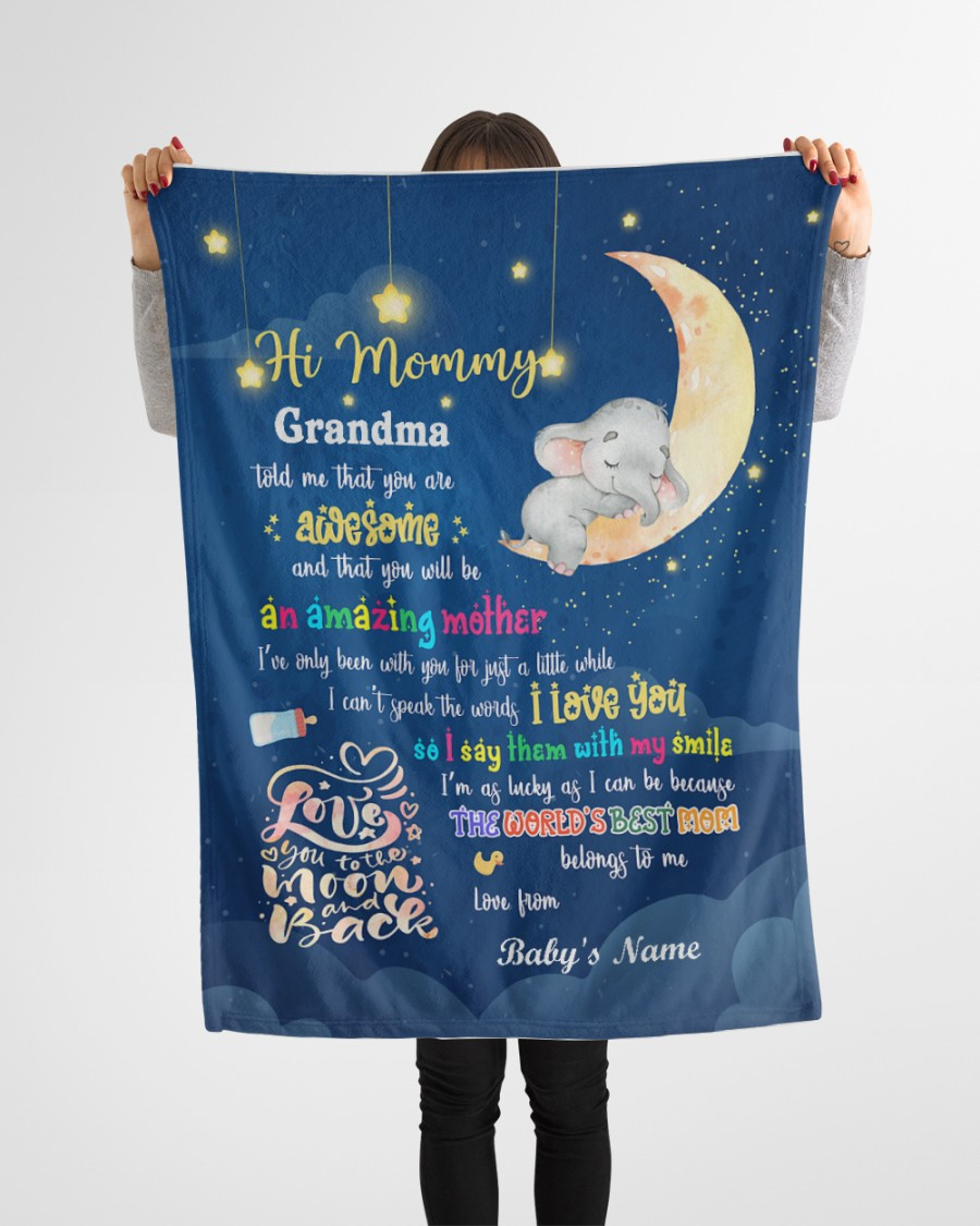 Personalized Hi Mommy Elephant I Love You To The Moon And Back, The World’S Best Mom Belongs To Me Gift For Mom From Baby Sherpa Fleece Blanket