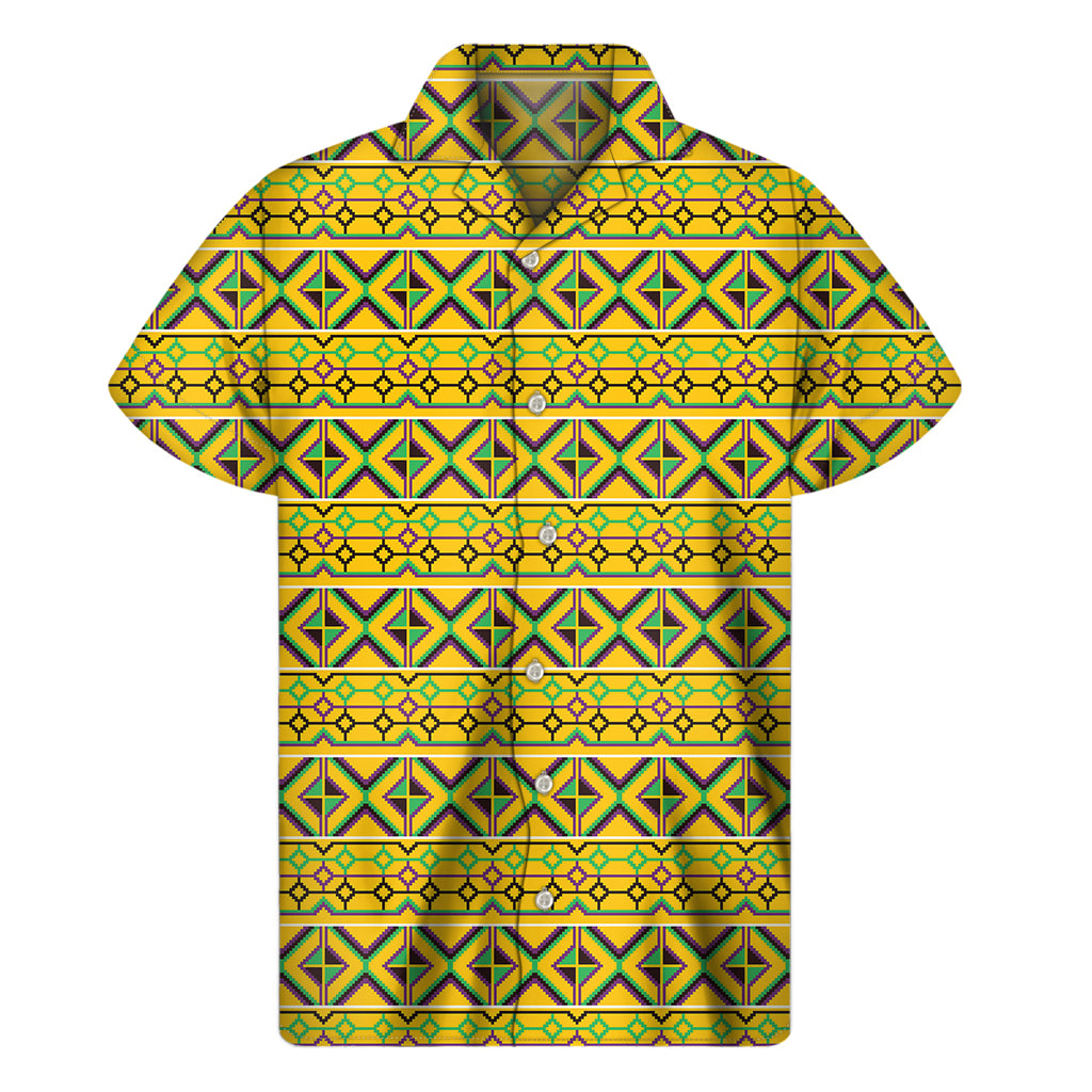 Asante Kente Pattern Print Men’S Short Sleeve Shirt