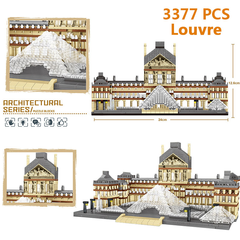 City Architecture Paris France Musée du Louvre Taj Mahal Micro Building Blocks Museum Diamond Bricks Toys for Adults Display alx