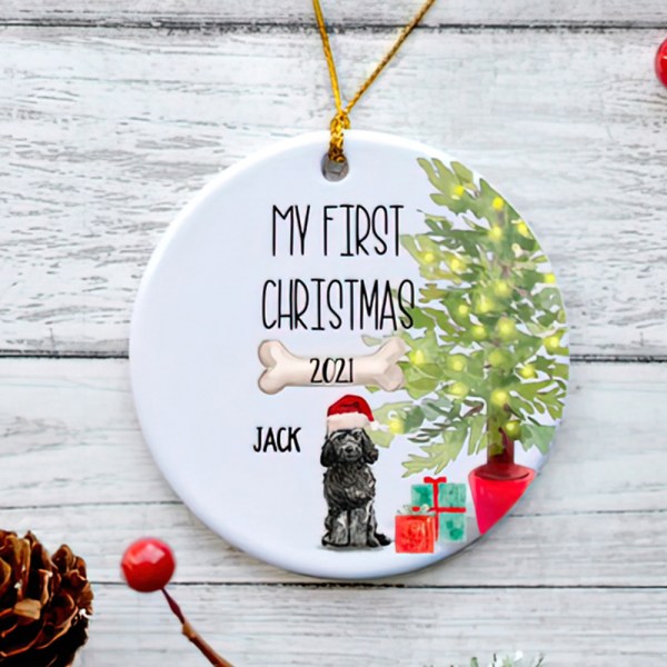 Personalized Black Cockapoo Puppy’S First Christmas Ornament, Black Cockapoo Ornament