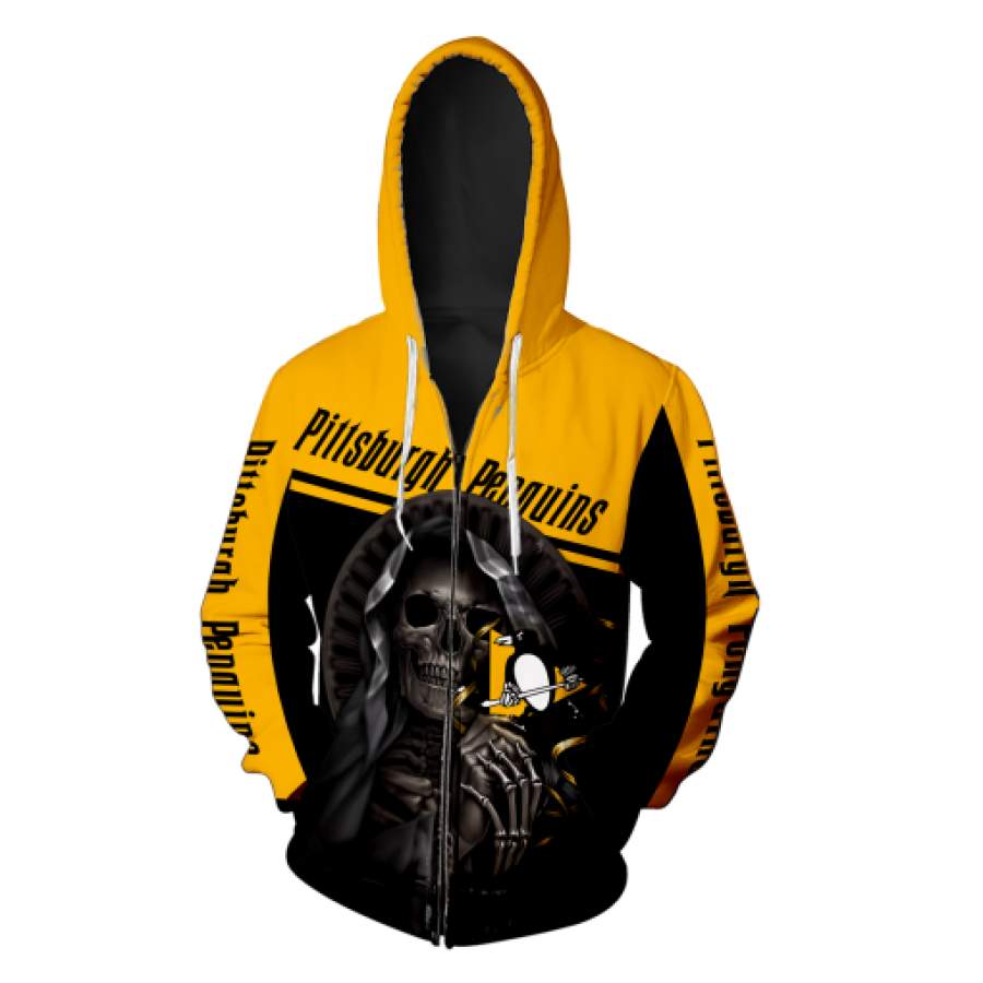 Men / Women New Design Pittsburgh Penguins 3D Skull Zipper Hoodie, Pittsburgh Penguins Apparel