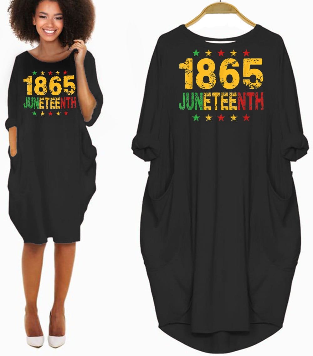 African Fashion Dresses 1865 Juneteenth Black Freedom Design Beautiful Melanin Poppin Girl Long Sleeve Pocket Dress African Dresses Styles