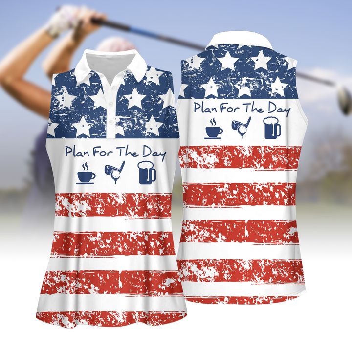 Plan For The Day Drink Beer American Flag Women Golf Polo Shirt