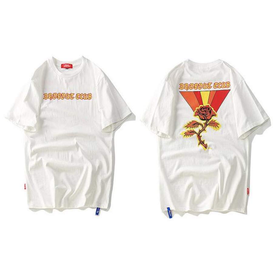 Golden Rose Men Street wear Hip Hop Floral Print T Shirts Summer Short Sleeve T-Shirt Casual Cotton Tees Black