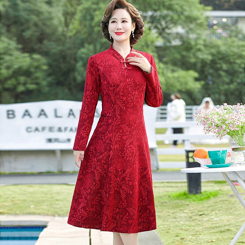 Women Summer Elegant A-Line Dress Lady Retro Jacquard Robe Femme Vintage cheongsamr Party Clothing High Quality alx