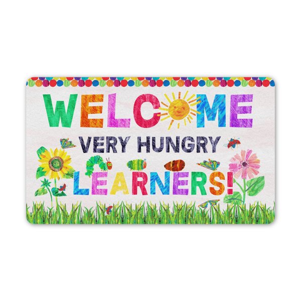 Welcome Very Hungry Learners All Over Printed Doormat, Classroom Decor