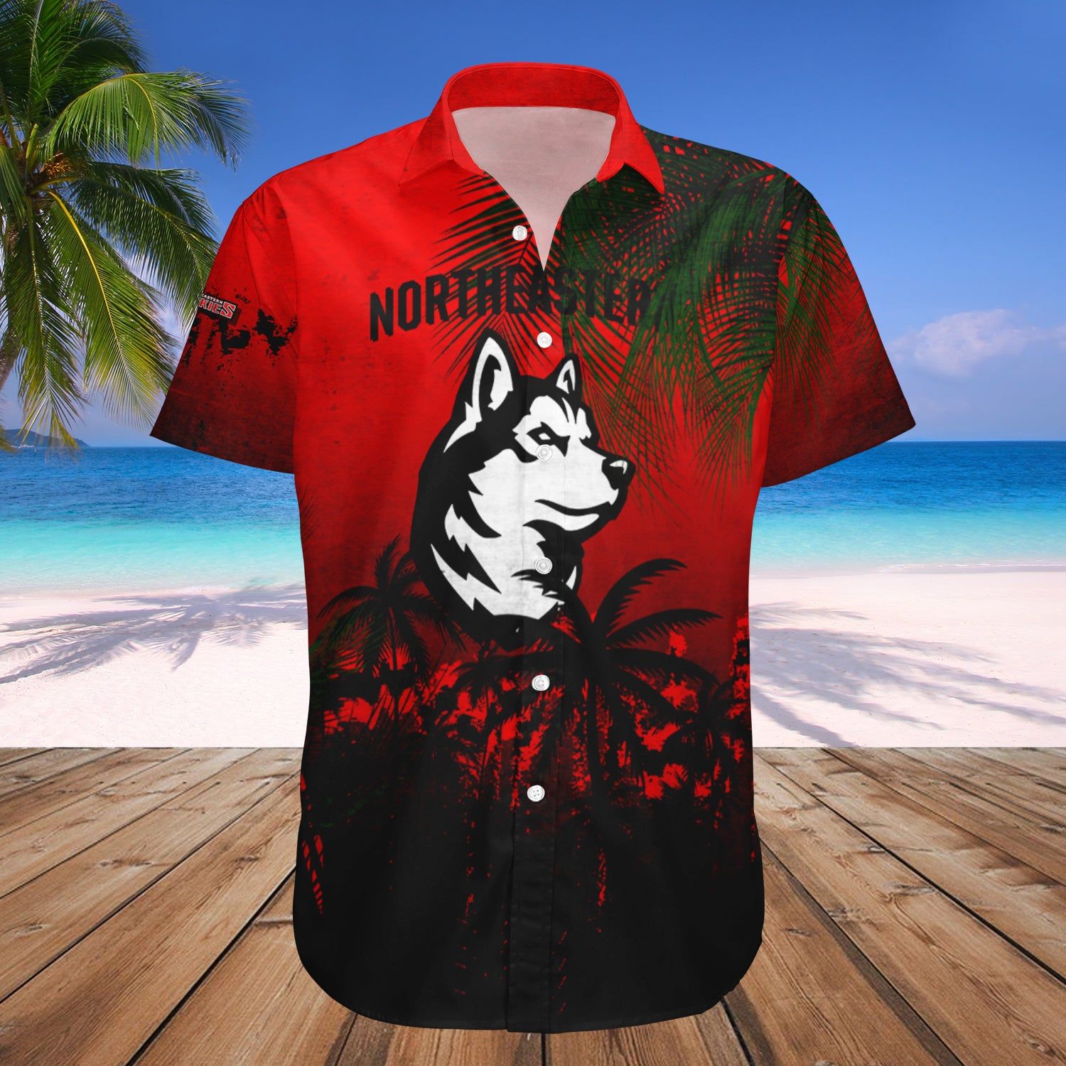 Northeastern Huskies Hawaii Shirt Coconut Tree Tropical Grunge – NCCA