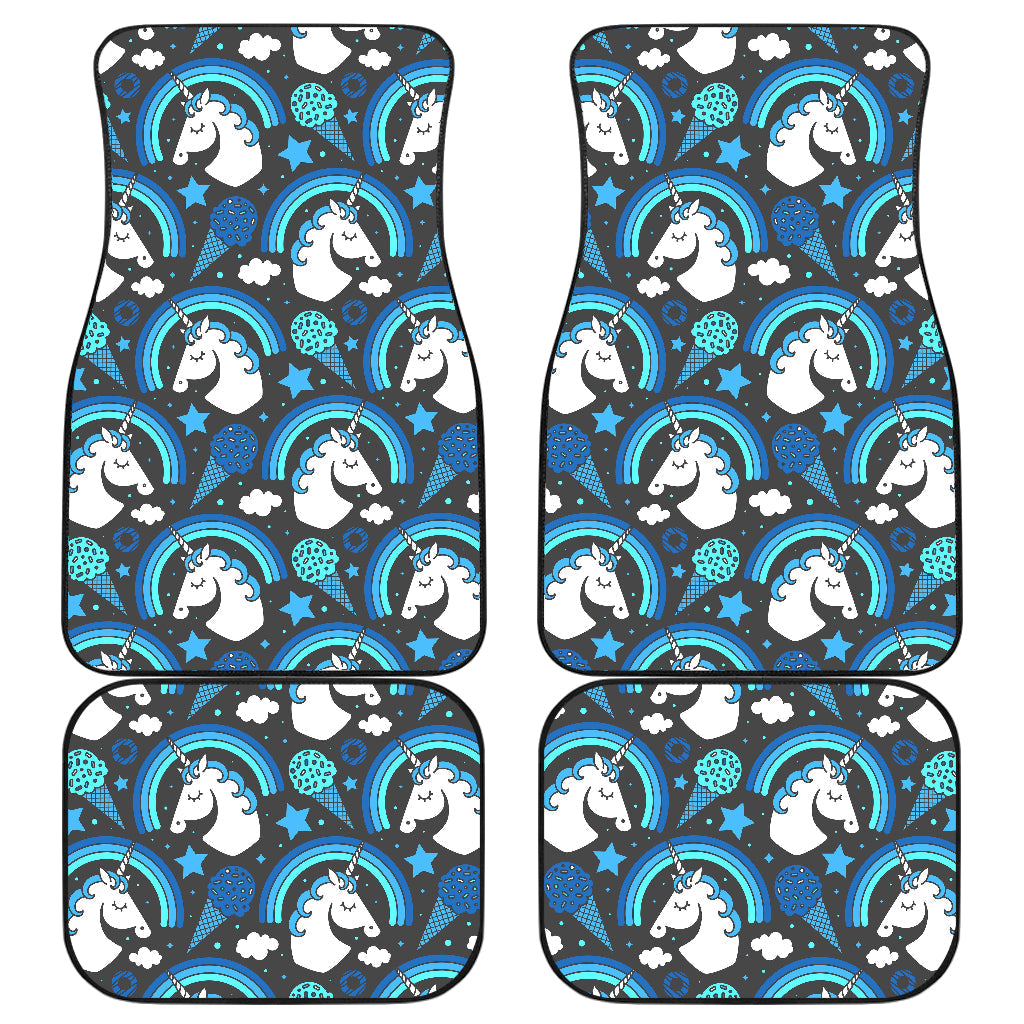 Blue Rainbow Unicorn Pattern Print Front And Back Car Floor Mats, Front Car Mat