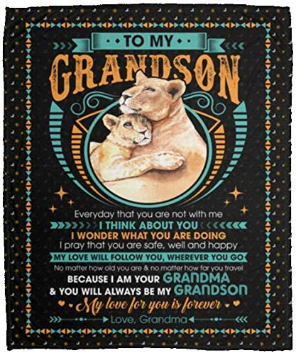 Skitongifts Blanket For Sofa, Bed Throws On Christmas, Birthday With To My Grandson Everyday That You Are Not With Me I Think About You Lion