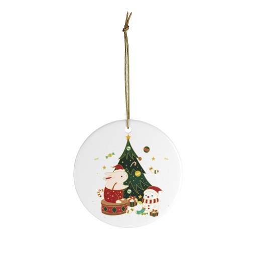 Santa Rabbit With Christmas Tree Ceramic Ornaments