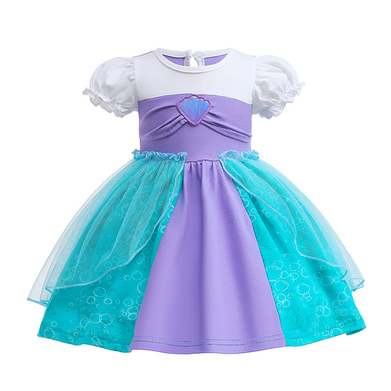 2022 European and American Children’s Clothes Summer Girls Print Short Sleeve Baby Snow White Gauze Dress alx