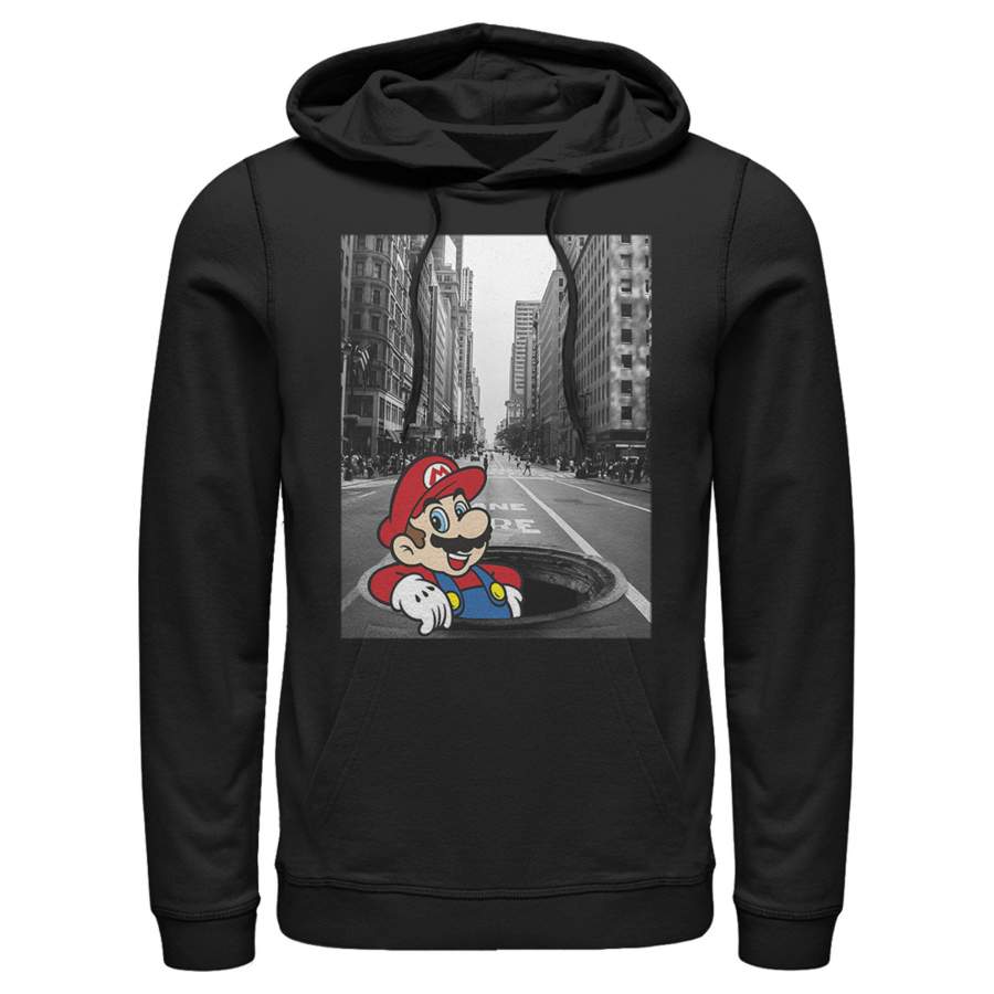 Nintendo Men’s Mario Manhole  Lightweight Hoodie Black