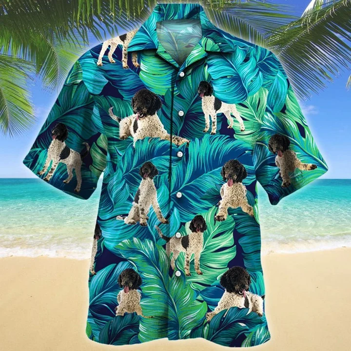 Kawaii Portuguese Water Dog Lovers Gift Summer Beach Palm Tree Pattern Hawaii Shirt Ha6342