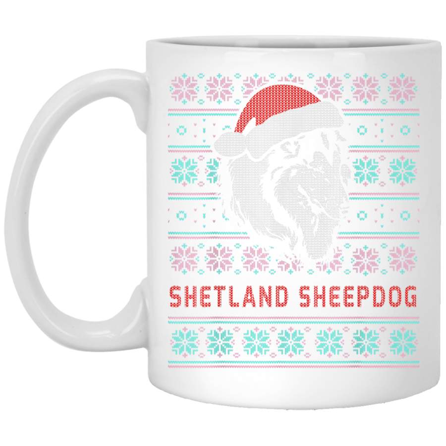 Shetland Sheepdog Ugly Christmas Dog Gift 11 oz 15 oz Mug White