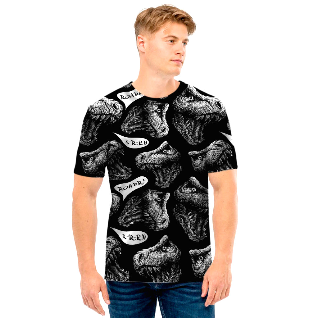 Black And White T-Rex Dinosaur Print Men’S T-Shirt