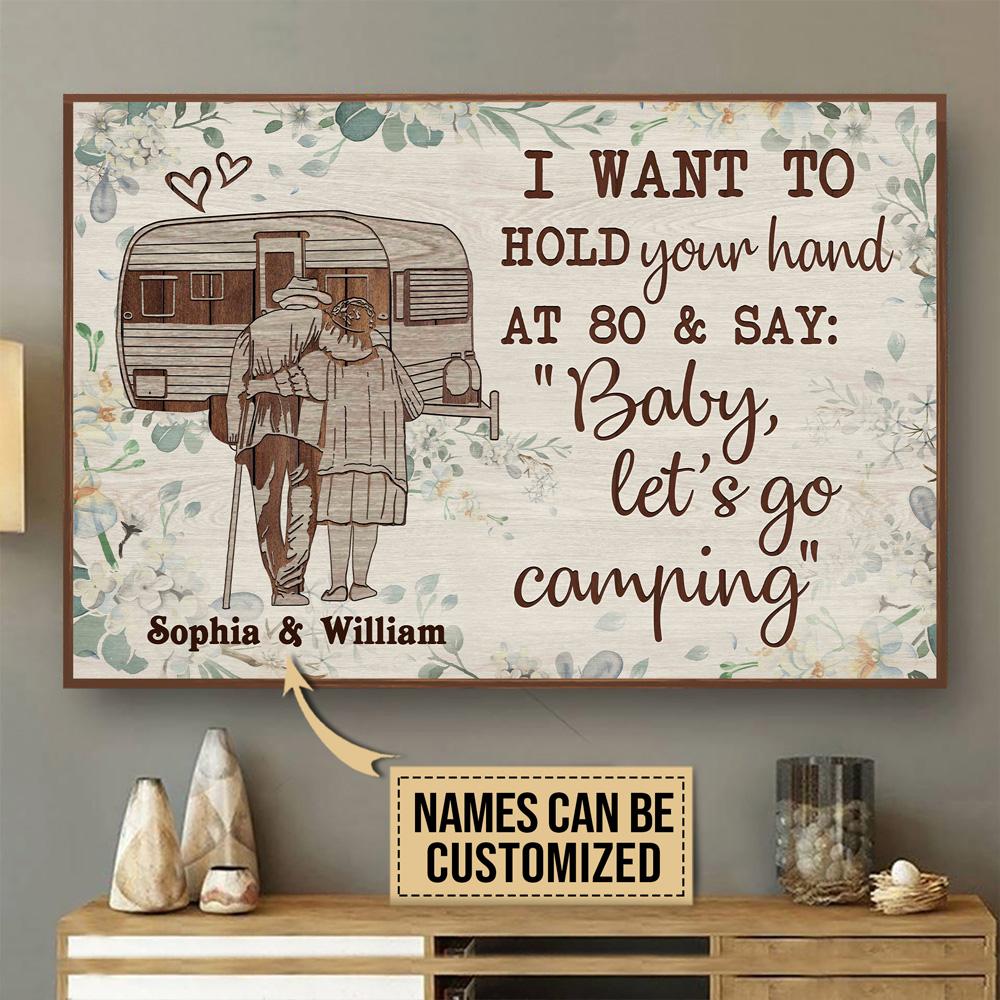 Personalized Canvas, Custom Canvas Prints Camping Floral Old Couple Hold Your Hand Customized Poster Print, Canvas Poster Wall Art, Canvas Print Wall Decor