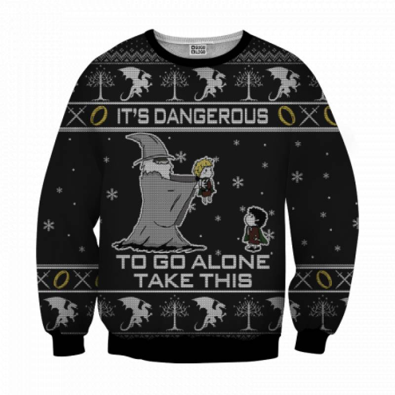 Dangerous To Go Alone LOTR Knitting Pattern All Over Print Black T-Shirt