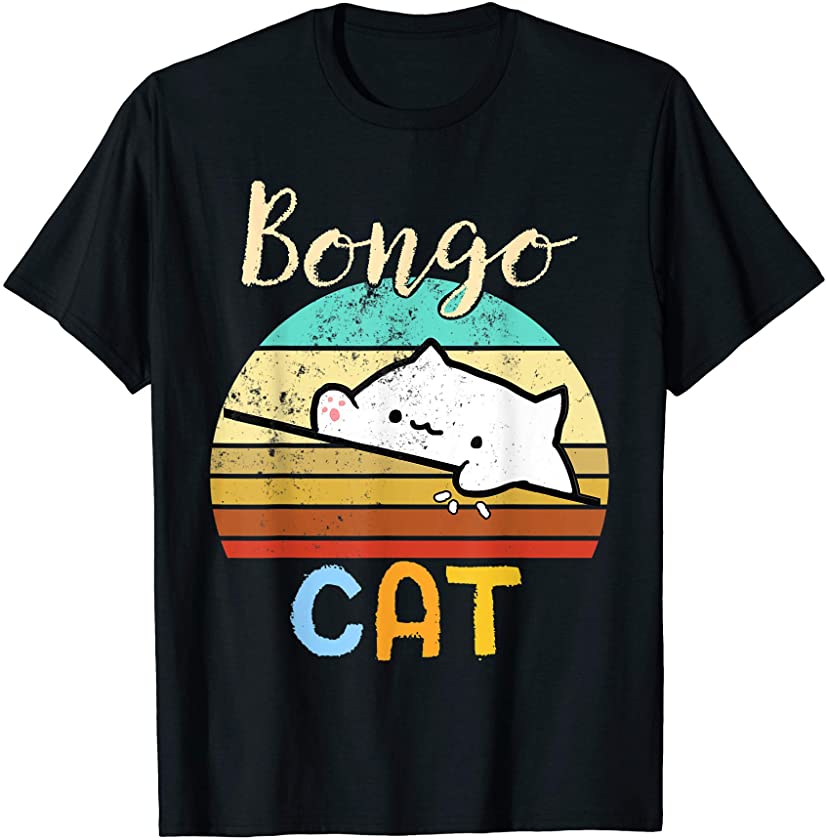 vintage sunset Bongo Cat t-shirt cute Gamer meme gift T-Shirt