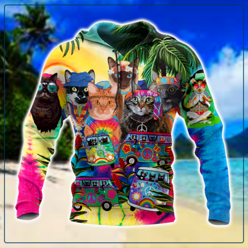 Hippie Cats By The Beach 3D All Over Print Shirts For Men & Women, Gift For Hippie Soul, Hippie Lover