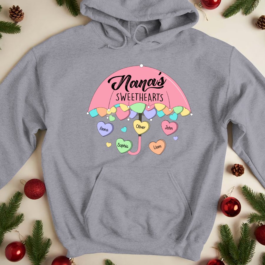 Personalized Nana’S Sweethearts With Grandkids Candy Hearts Valentines Day Hoodie