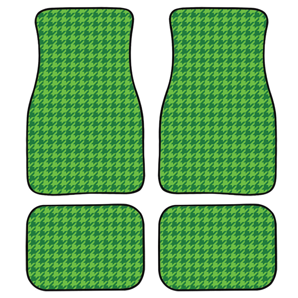 Green Houndstooth Pattern Print Front And Back Car Floor Mats, Front Car Mat