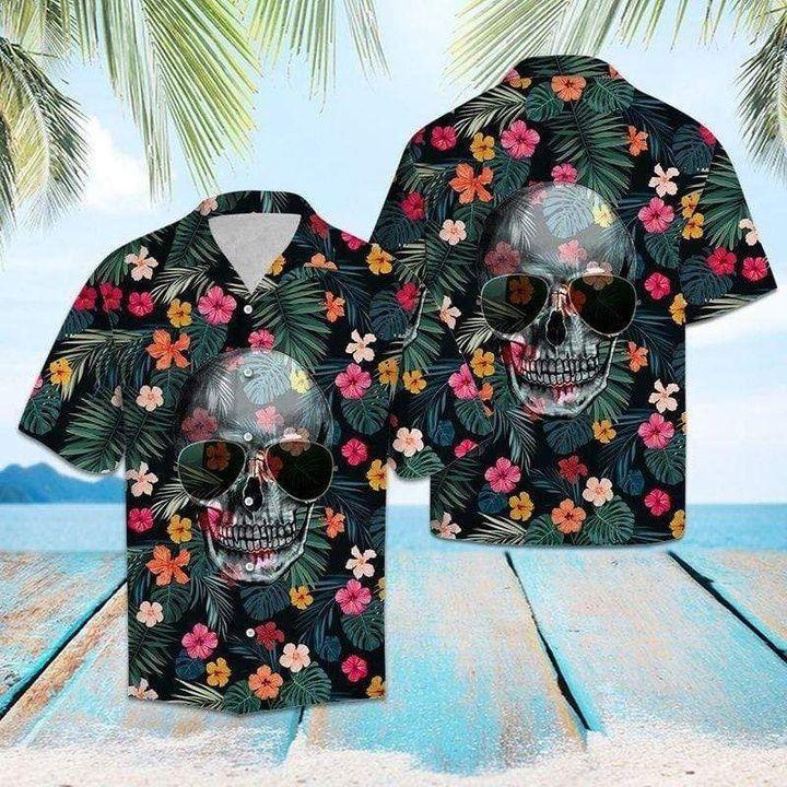 Floral Funny Skull Wearing Sun Glasses Tropical Hawaii Shirt 131 Ha24775