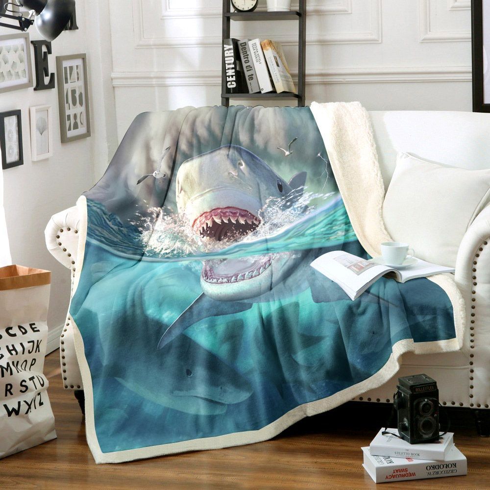 3D Tiger Shark Hm2011001Tt Sherpa Fleece Blanket