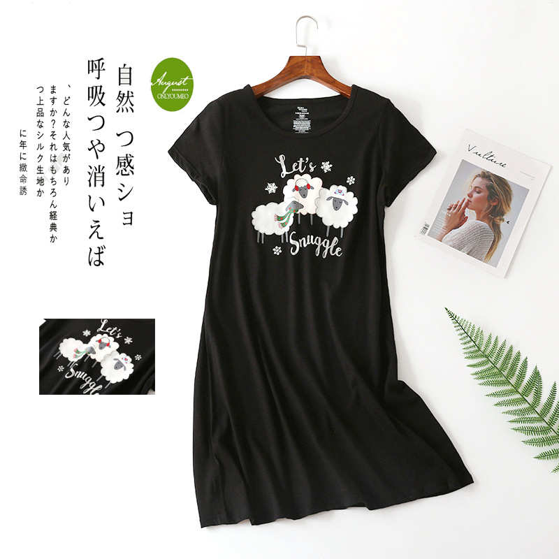 2022 Summer Plus size Sleep Dress for Women Casual Cartoon Nightwear 100% Cotton Nightgown Short Sleeve Home Dress Vestido mujer alx