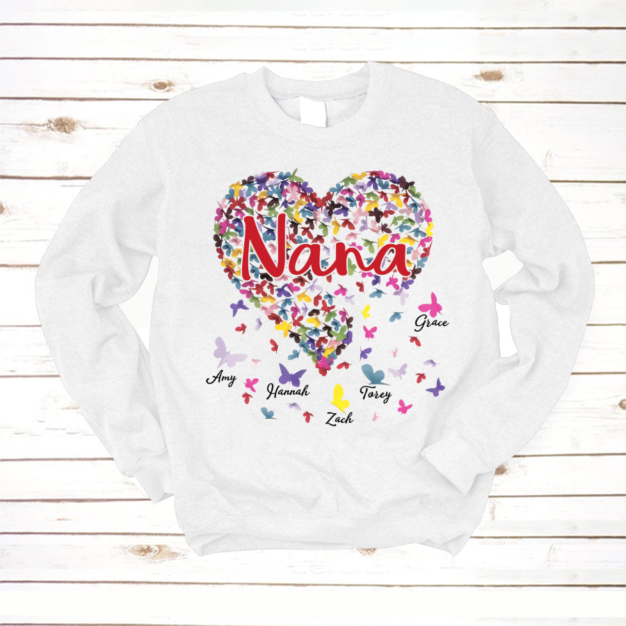 Nana And Grandkids Heart Butterfly Sweatshirt