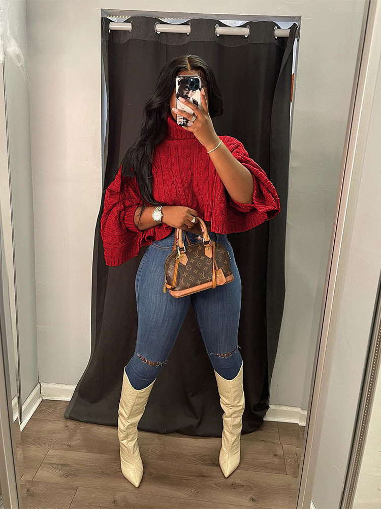 WESAYNB Wholesale Fall Sweaters y2k Clothes White Irregular Crop Top Long Sleeve Knitting Red Brown Long Sleeve Top Women alx