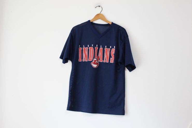 Vintage Blue Cleveland Indians David Justice Baseball Shirt