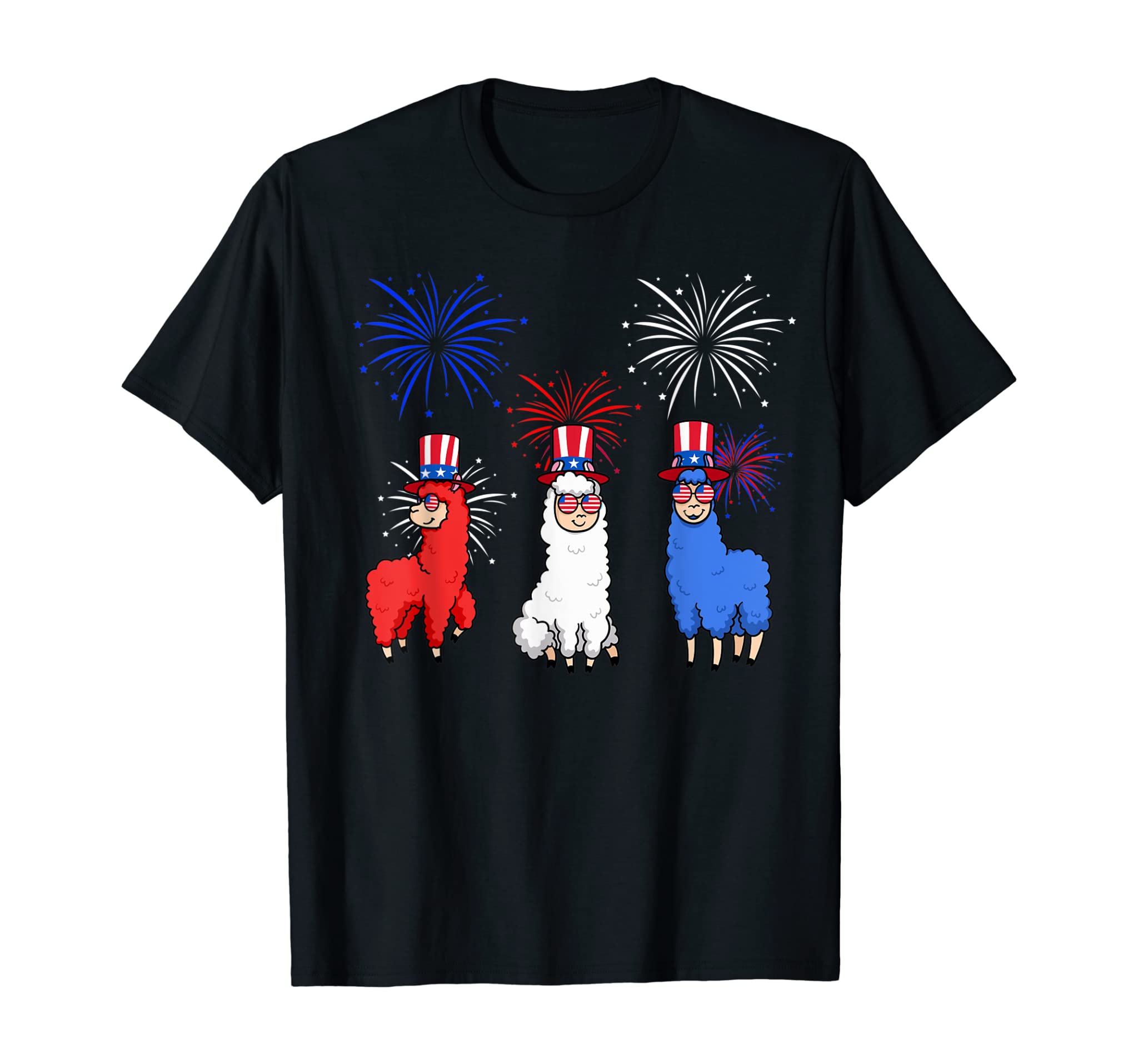 4th of July Llama Party American Llamas Holiday Fireworks T-Shirt