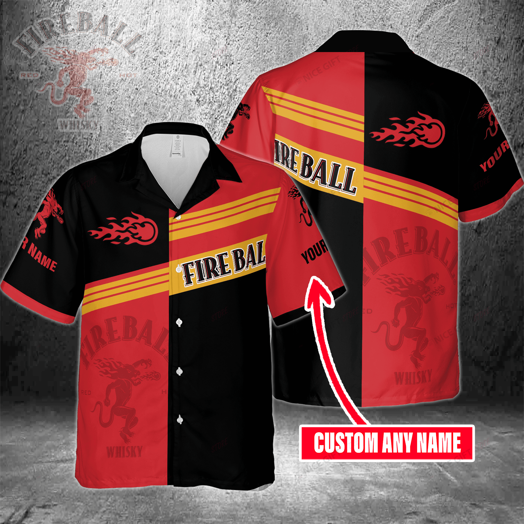 Fireball Cinnamon Whisky Custom Name Hawaiian Shirt 3Hs-K7C9
