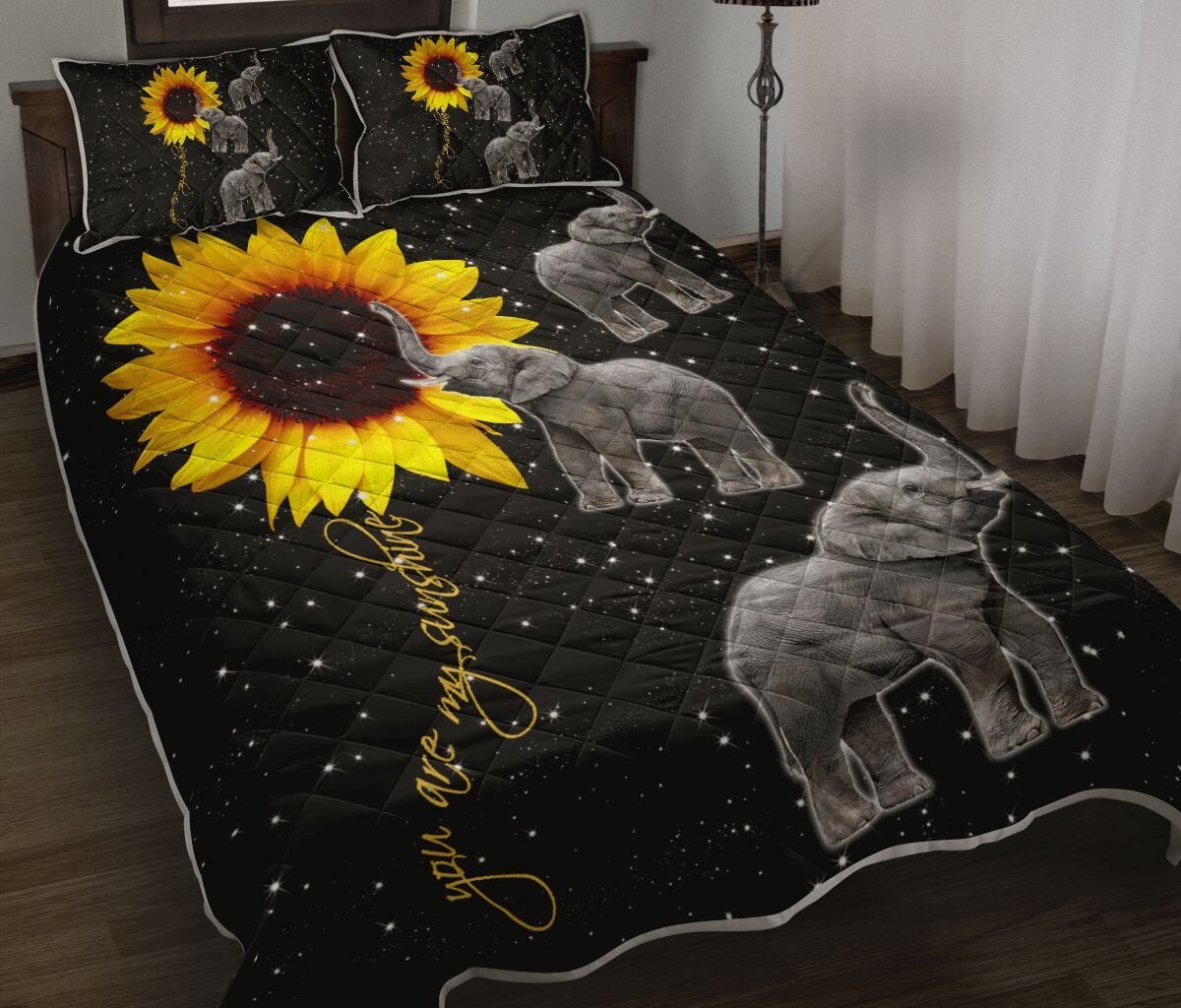 9Cnvelp – Elephant – You Are My Sunshine Quilt Bed Set