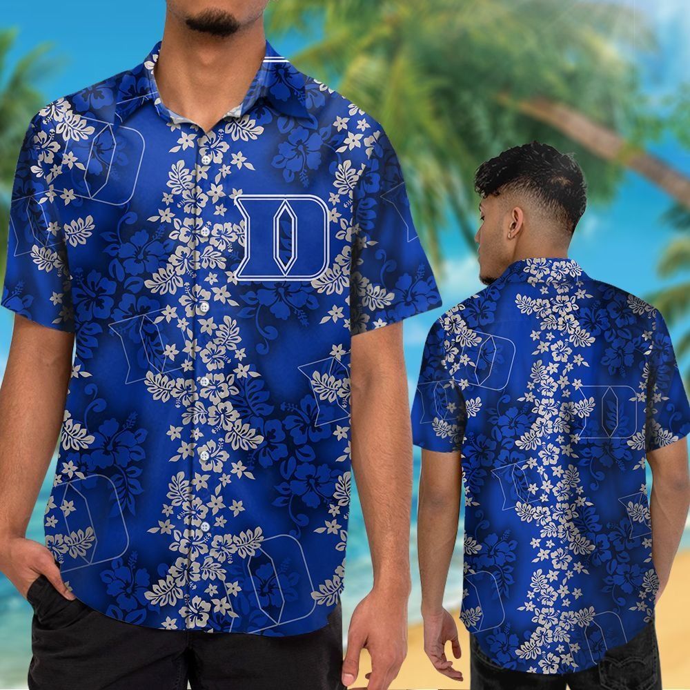 Duke Blue Devils Short Sleeve Button Up Tropical Hawaiian Shirt Ver010