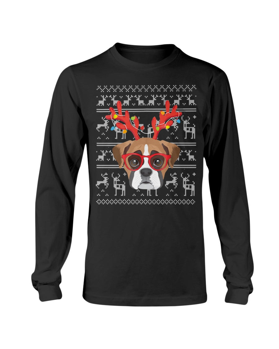 Antlers Light Boxer Christmas Ugly Sweater Style Sweatshirt & Hoodie