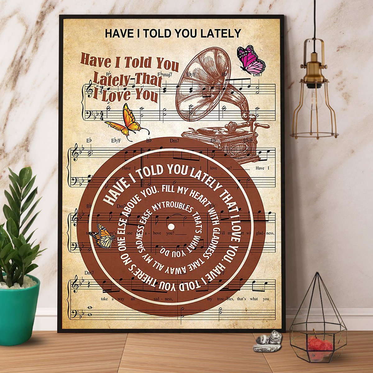 Vinyl Record Have I Told You That I Love You Music Sheet Butterfly Vintage  Poster No Frame