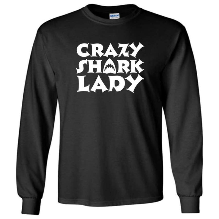 Crazy Shark Lady Funny Shark Girls Lady Woman – Long Sleeve