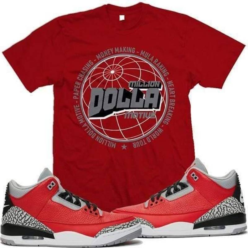 Jordan Retro 3 Red Cement Elephant Match Sneaker T-Shirt World Tour