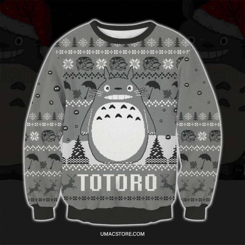 Totoro Grey 3D Print Ugly Christmas Sweatshirt V3