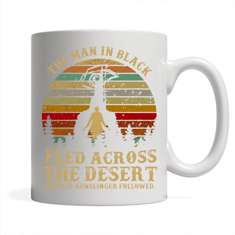 The Man In Black Fled Across The Desert And The Gunslinger Followed, Classic Vintage Retro – Full-Wrap Coffee White Mug