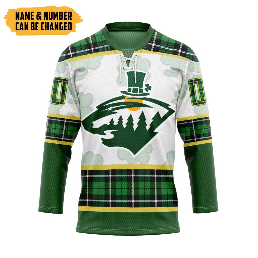 Gearhumans 3D Minnesota Wild St Patrick Day Custom Name Custom Number Hockey Jersey