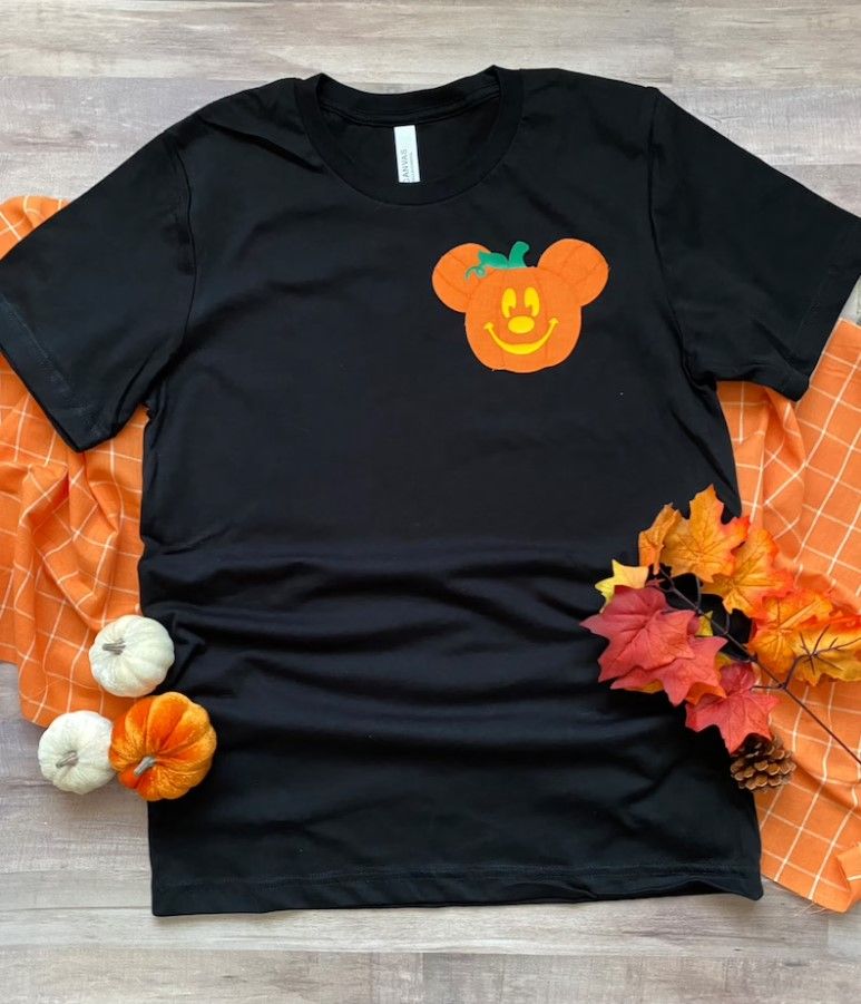 Mickey Pumpkin Inspired Halloween Tshirt, Fabric Appliqué- Family Disney Halloween Shirt Disney x Stylishphere