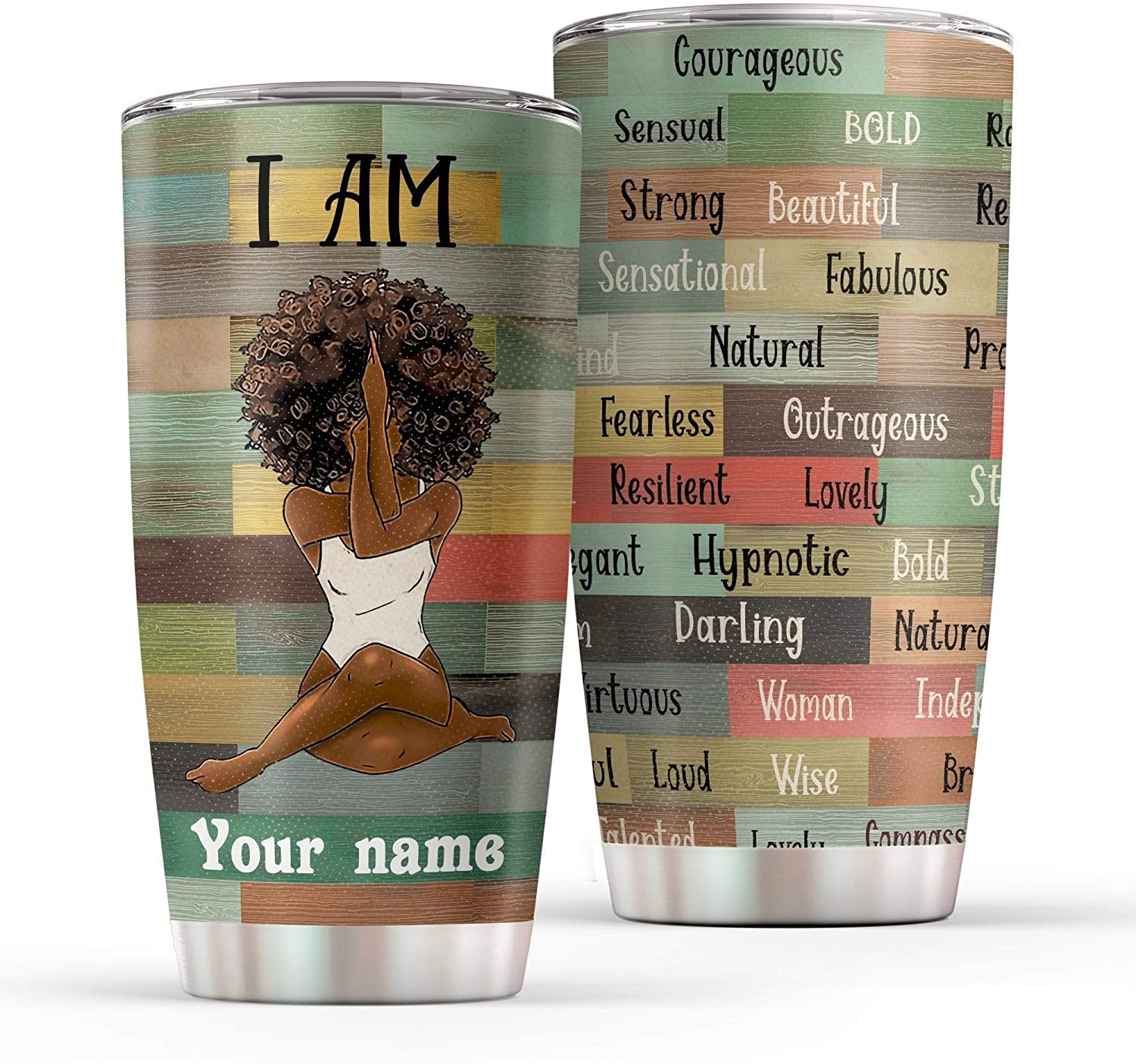 I Am Black Queen Tumbler Afro Girl Yoga Tumbler, Customized Name Travel Mug