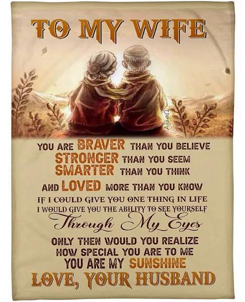 To My Wife You Are My Sunshine Fleece Blanket Gift From Husband To Wife Birthday Gift Family Gift Home Decor Bedding Couch Sofa Soft And Comfy Cozy