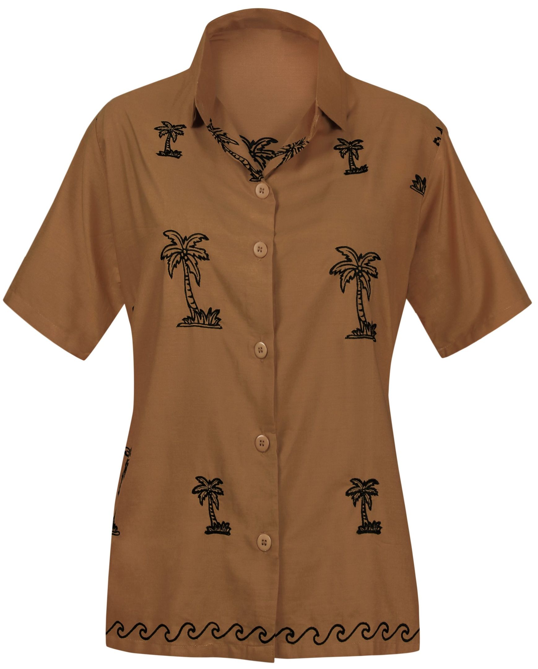 La Leela Beach Casual Hawaii Blouse Short Sleeve Button Down Shirt Brown Ha633