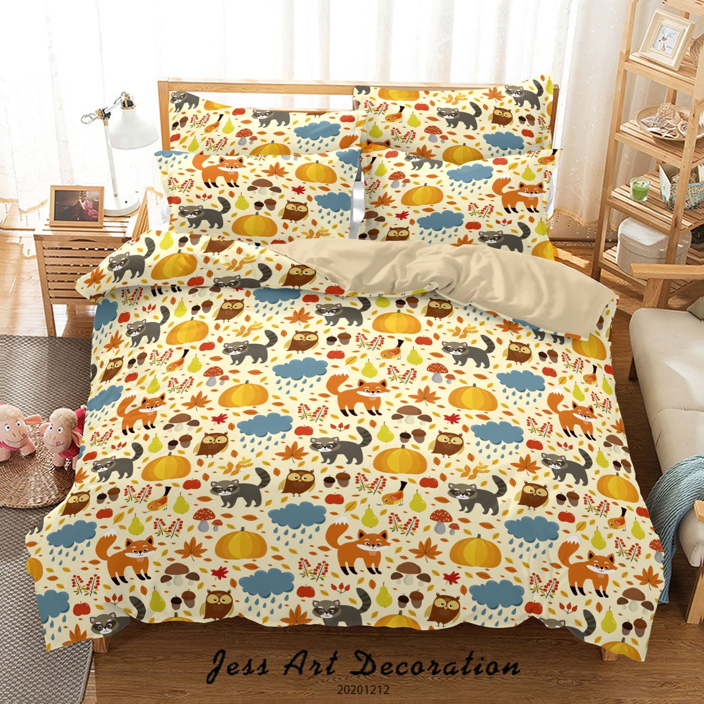 3D Cartoon Fox Owl Animal Cloud Pumpkin Plant Quilt Cover Set Bedding Set Duvet Cover Pillowcases Lxl