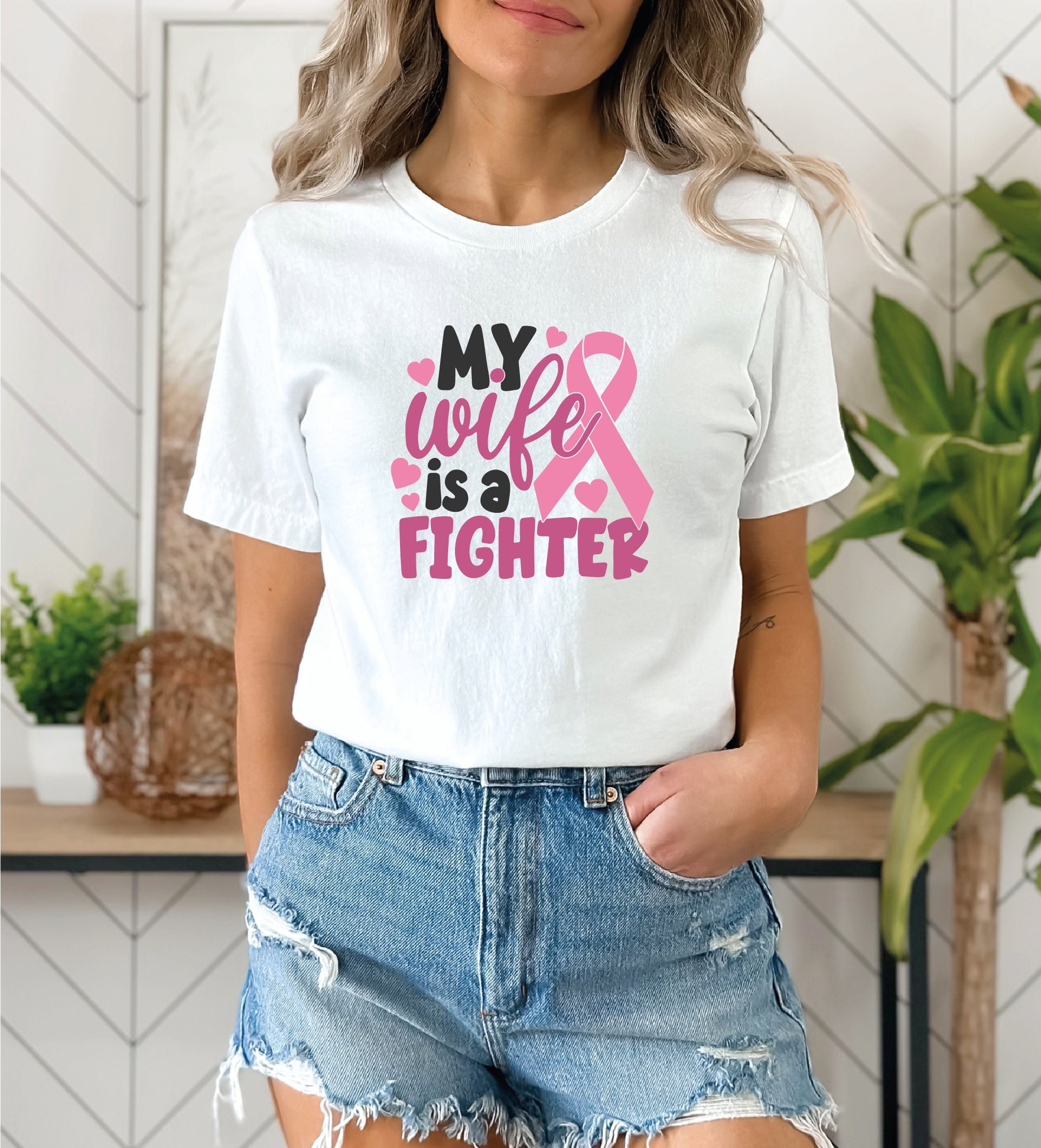 My Wife Is A Fighter Shirt, Family Cancer Shirt , Cancer Support Shirt , Breast Cancer Shirts for Women, Pink Ribbon Shirt