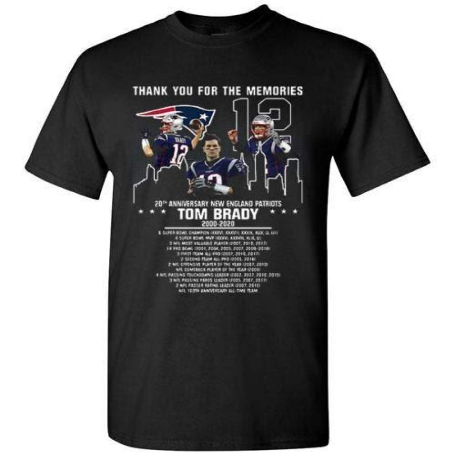 Thank you for the memories Tom Brady 20th anniversary New England Patriots Black Costume gift Gildan Short-Sleeve T-Shirt Test