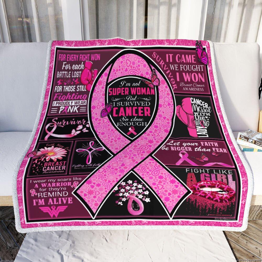 Breast Cancer Survivor I Proudly Wear Pink Blanket Gift For Friend Family Home Decor Bedding Couch Sofa Soft And Comfy Cozy